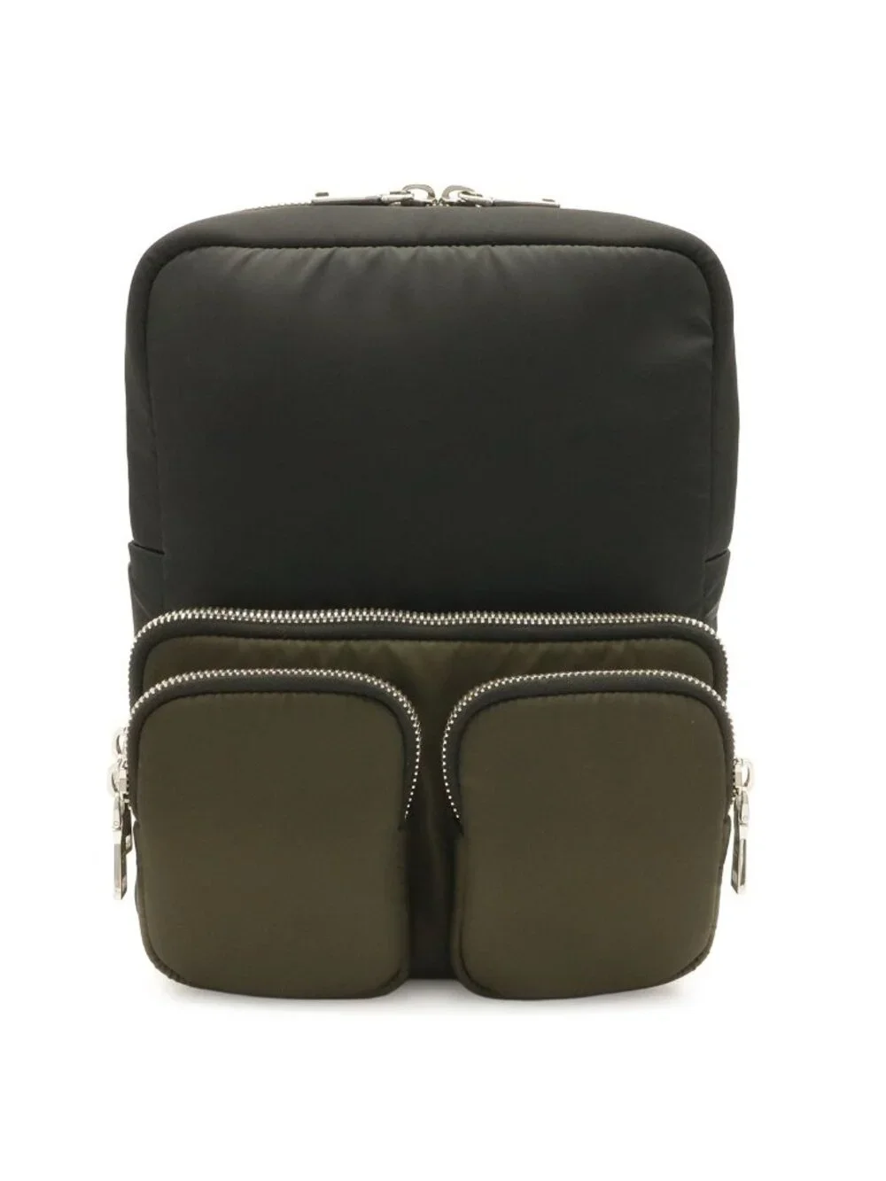 Prada Tessuto Pocket Rubber Logo Backpack Nylon Nero Black Khaki Green Silver